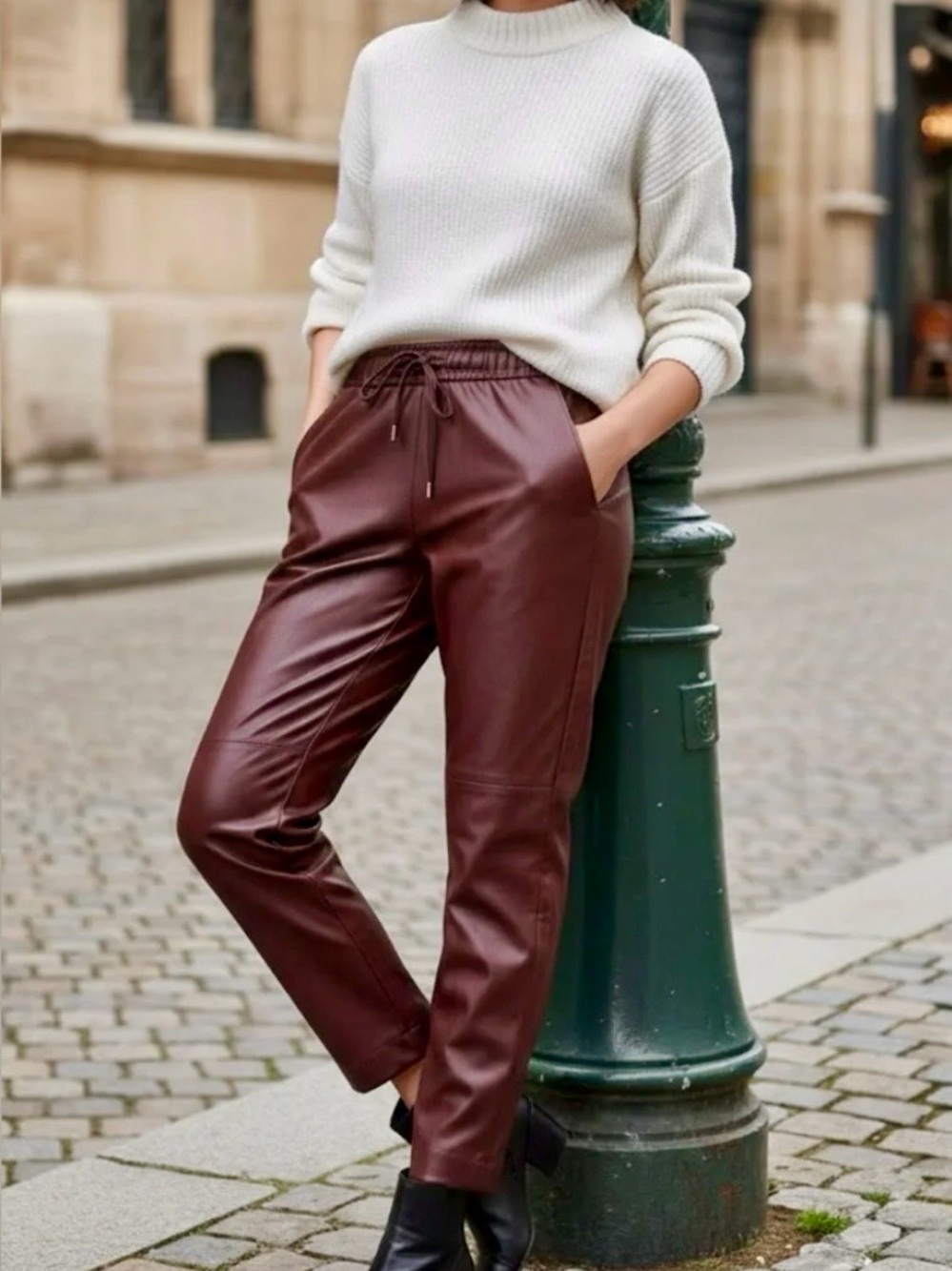 ZARA Faux Leather Elastic Waist Pants in Maroon
